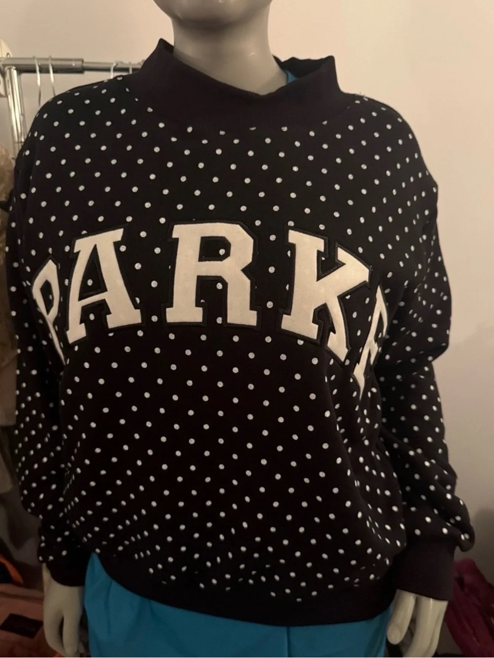 Parke Polka Dot Crewneck Sweater with Varsity Lettering - Black